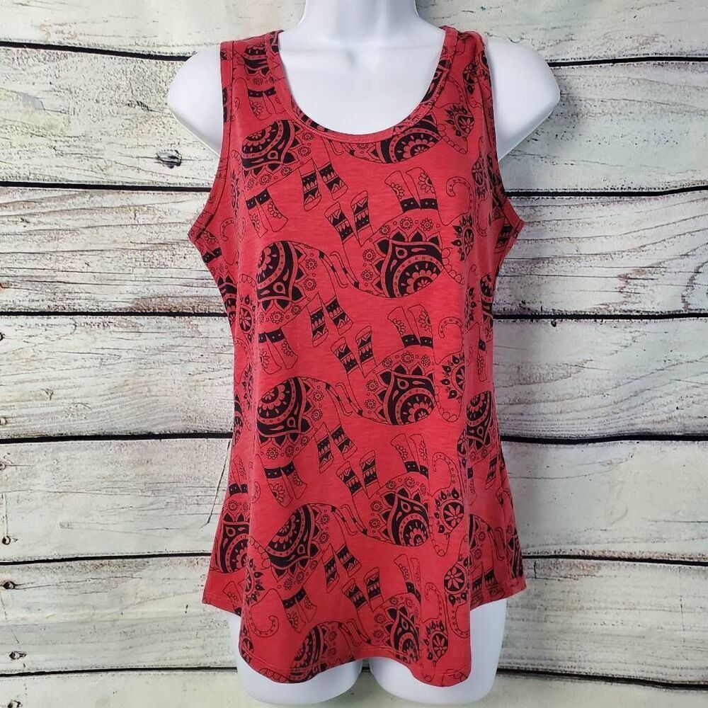 LuLaRoe Tank Top Women's M Red Elephant Print Sleeveless Shirt Soft Stretch Casu